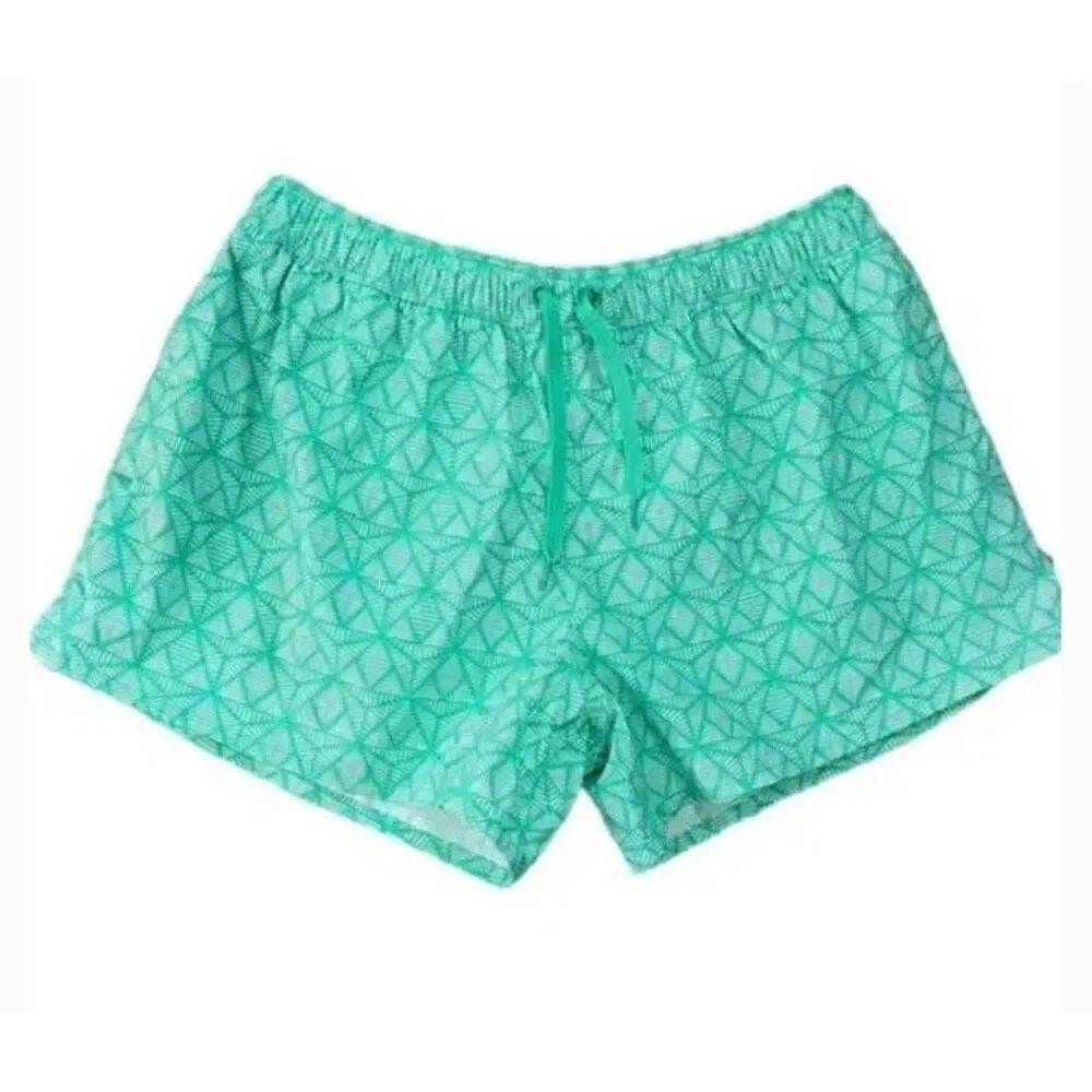 Womens Lauren James Mint Green Nylon Diamond Print Drawstring Pull On Shorts L